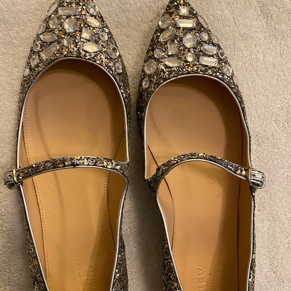 J.Crew Crystal Embellished Silver Glitter Mary Jane Flats Sz 10 NWOB - Picture 2 of 4